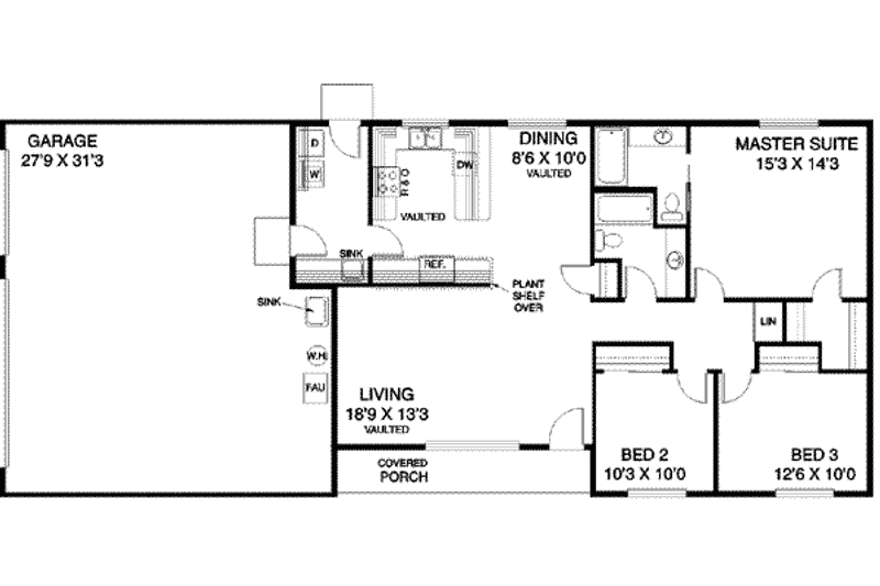 Dream House Plan - Floor Plan - Main Floor for Ranch House Plan #60-533 - 3 bed, 2 bath