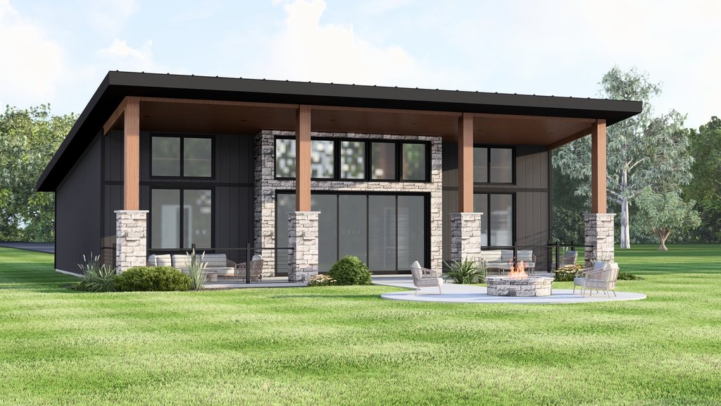 Exterior - Rear Elevation 1 for Modern House Plan #1064-460 - 2 bed, 2.5 bath