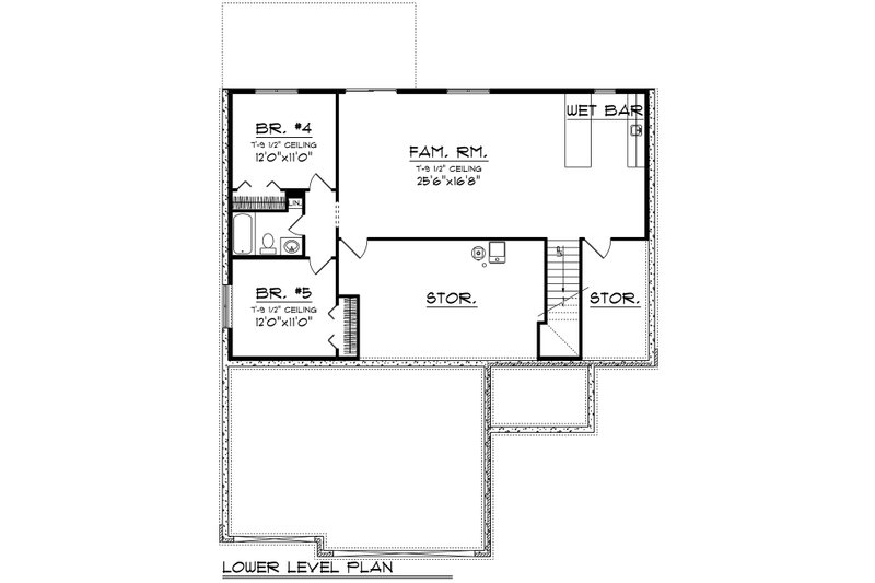 House Blueprint - Floor Plan - Lower Floor for Prairie House Plan #70-1544 - 5 bed, 3 bath