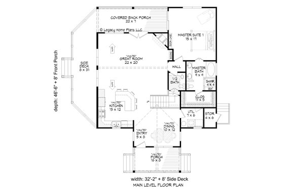 Floor Plan - Main Floor for Farmhouse House Plan #932-701 - 3 bed, 2.5 bath