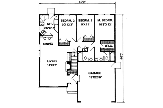 Floor Plan - Main Floor for Ranch House Plan #116-175 - 3 bed, 2 bath