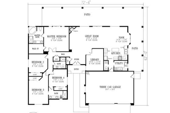 Floor Plan - Main Floor for Mediterranean House Plan #1-511 - 4 bed, 3.5 bath