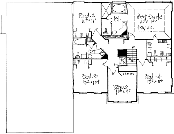 Southern Floor Plan - Upper Floor Plan #308-154