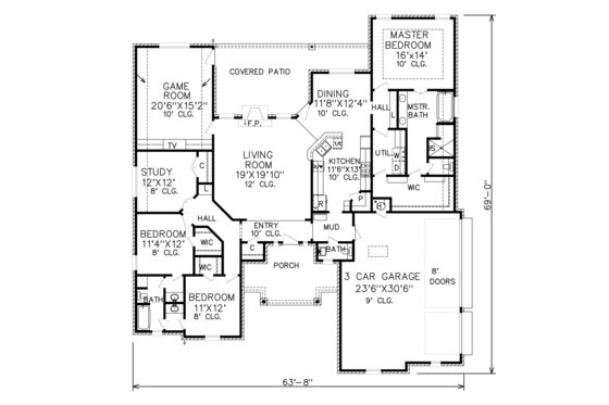 Floor Plan - Main Floor for European House Plan #65-520 - 3 bed, 2.5 bath