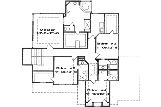 Floor Plan - Upper Floor for Traditional House Plan #6-148 - 4 bed, 3.5 bath