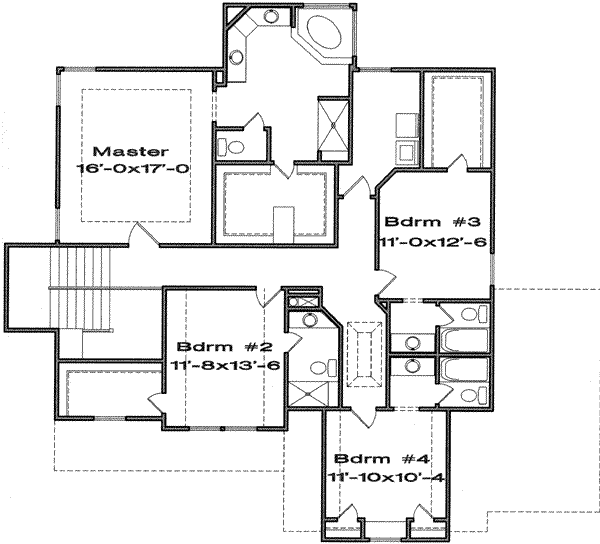 Traditional Floor Plan - Upper Floor Plan #6-148