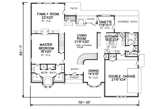 Floor Plan - Main Floor for Traditional House Plan #65-118 - 4 bed, 4 bath
