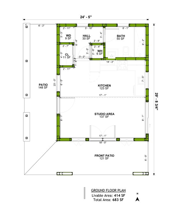 House Blueprint - Floor Plan - Main Floor for Mediterranean House Plan #1106-81, 1 bath