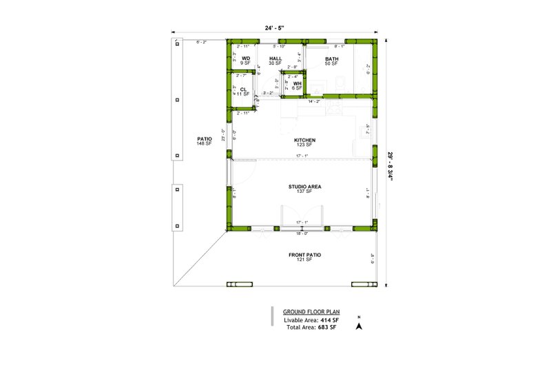 House Blueprint - Floor Plan - Main Floor for Mediterranean House Plan #1106-81, 1 bath