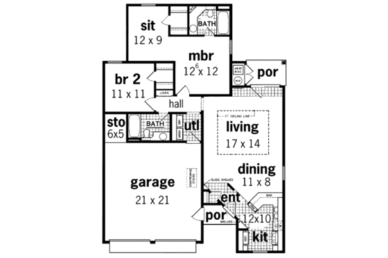 Floor Plan - Main Floor for Cottage House Plan #45-183 - 2 bed, 2 bath