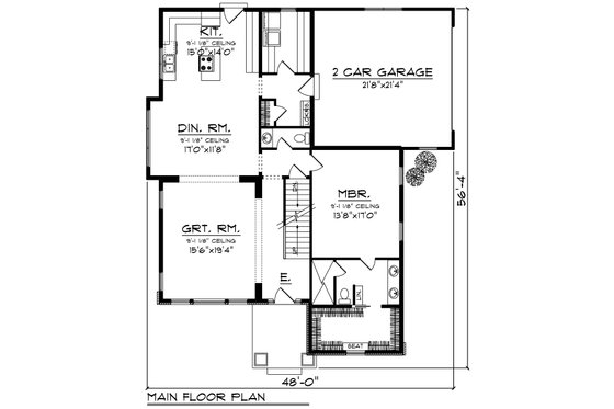Floor Plan - Main Floor for Craftsman House Plan #70-1229 - 4 bed, 3 bath