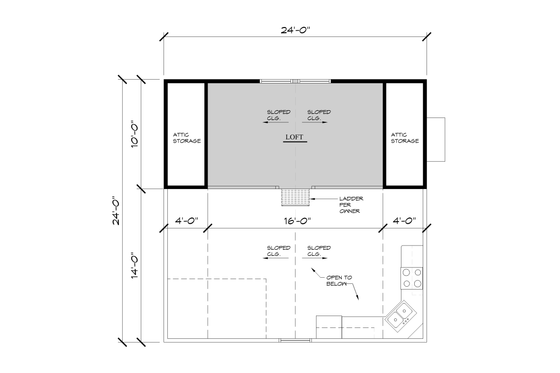 Floor Plan - Upper Floor for Cabin House Plan #123-115 - 1 bed, 1 bath