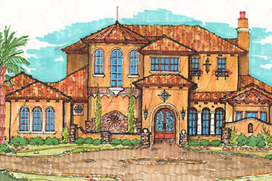 Exterior - Front Elevation for Mediterranean House Plan #135-150 - 4 bed, 3.5 bath