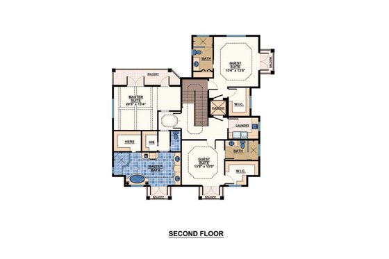 Floor Plan - Upper Floor for Mediterranean House Plan #548-7 - 3 bed, 4 bath