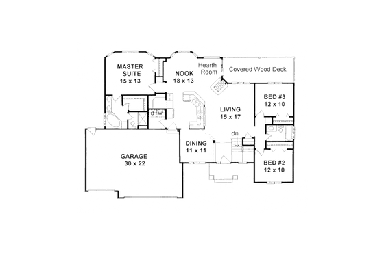 Floor Plan - Main Floor for Traditional House Plan #58-213 - 3 bed, 2 bath