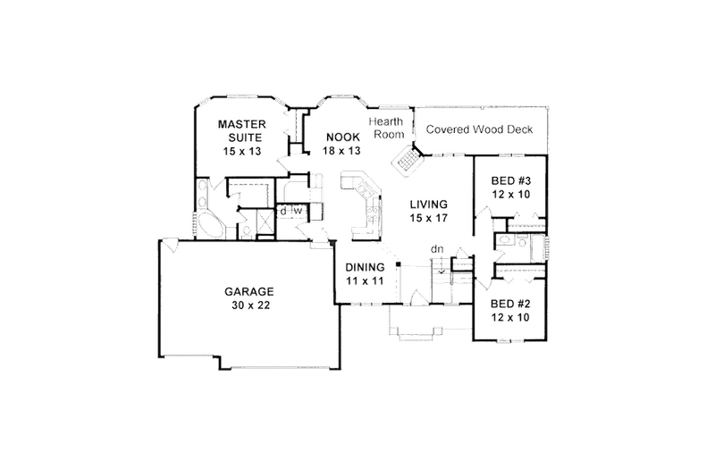 Home Plan - Floor Plan - Main Floor for Traditional House Plan #58-213 - 3 bed, 2 bath