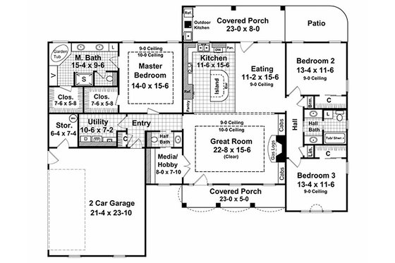 Floor Plan - Main Floor for Country House Plan #21-197 - 3 bed, 2.5 bath