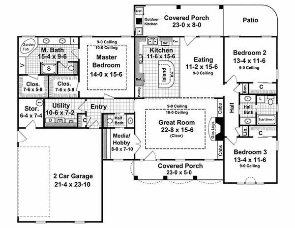 Architectural House Design - Country Floor Plan - Main Floor Plan #21-197