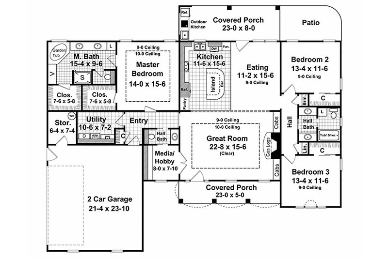 Architectural House Design - Floor Plan - Main Floor for Country House Plan #21-197 - 3 bed, 2.5 bath