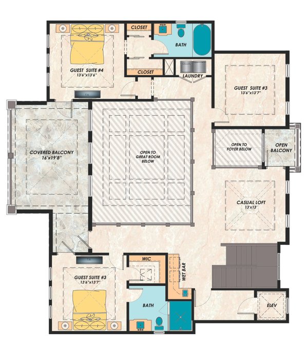 Modern Floor Plan - Upper Floor Plan #548-58