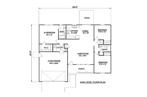 Floor Plan - Main Floor for Ranch House Plan #116-252 - 3 bed, 2 bath