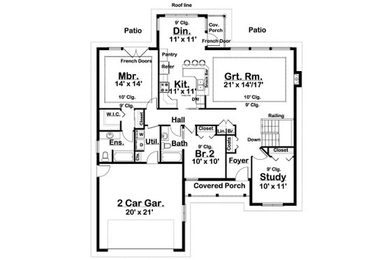 Floor Plan - Main Floor for Farmhouse House Plan #126-179 - 3 bed, 2 bath