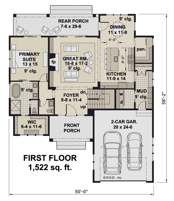 Architectural House Design - Farmhouse Floor Plan - Main Floor Plan #51-1302