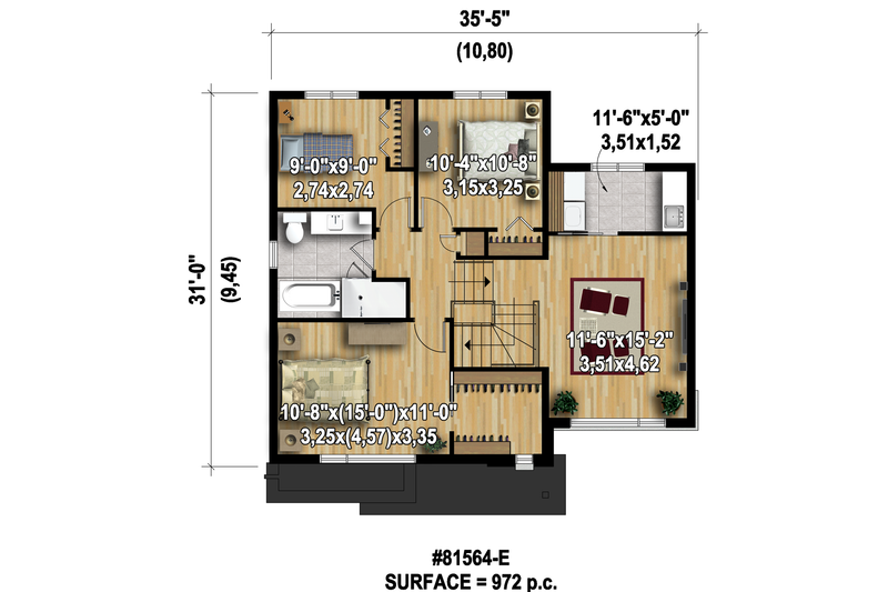 House Blueprint - Floor Plan - Upper Floor 1 for Modern House Plan #25-4589 - 3 bed, 1 bath