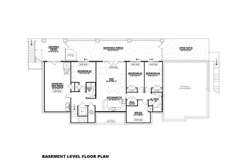House Plan Design - Floor Plan - Lower Floor for Farmhouse House Plan #1117-1 - 4 bed, 3.5 bath
