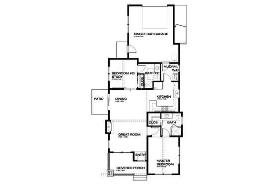 Floor Plan - Main Floor for Craftsman House Plan #895-54 - 2 bed, 2 bath