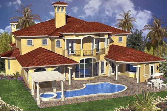 Exterior - Rear Elevation for Mediterranean House Plan #420-182 - 5 bed, 6.5 bath