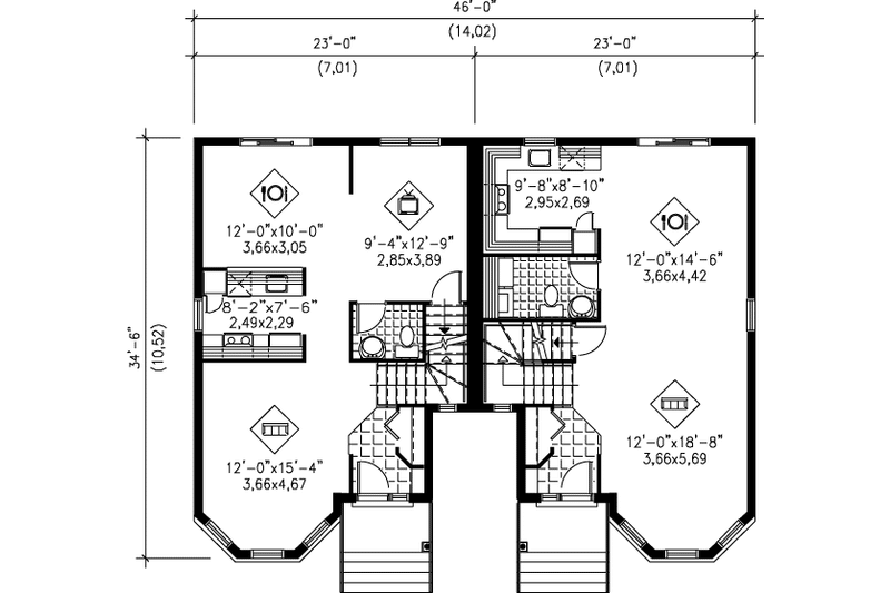 Home Plan - Floor Plan - Main Floor for European House Plan #25-343 - 2 bed, 1 bath