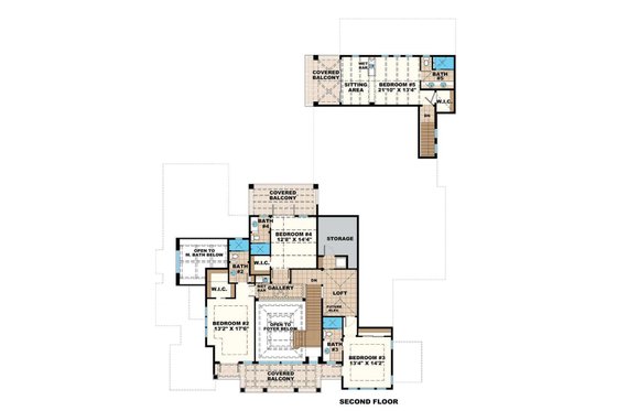 Floor Plan - Upper Floor for Mediterranean House Plan #27-558 - 5 bed, 5.2 bath
