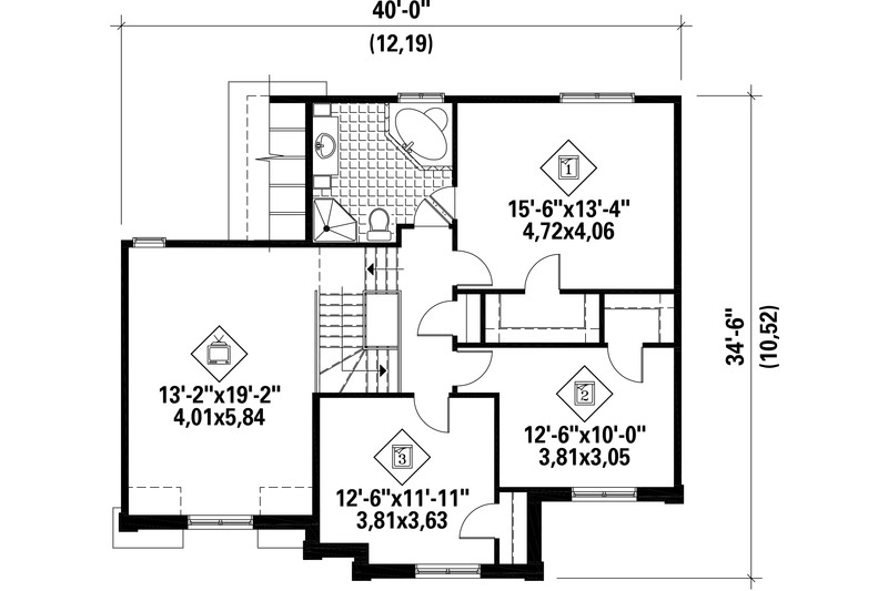 Dream House Plan - Floor Plan - Upper Floor for European House Plan #25-4865 - 3 bed, 1 bath