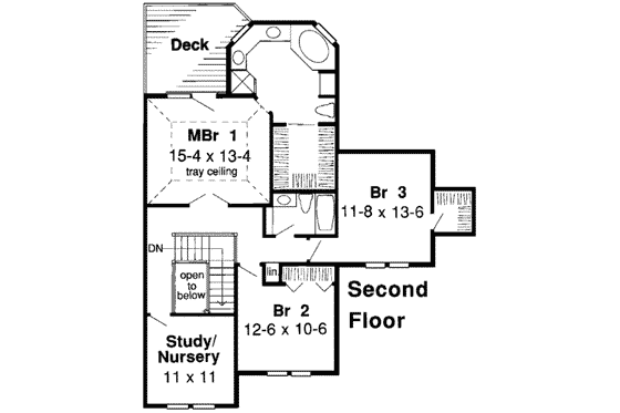 Floor Plan - Upper Floor for European House Plan #312-141 - 3 bed, 2.5 bath