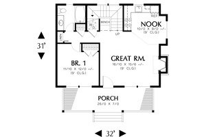 Main Floor Plan - 950 square foot Craftsman Cottage
