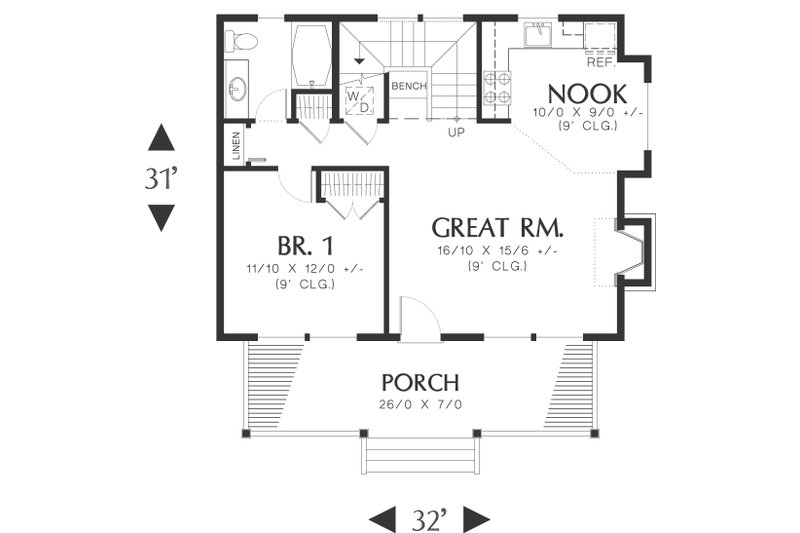 House Plan Design - Main Floor Plan - 950 square foot Craftsman Cottage