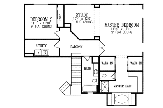 Floor Plan - Upper Floor for Mediterranean House Plan #1-520 - 3 bed, 3 bath