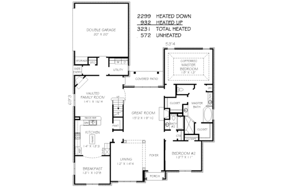 Floor Plan - Main Floor for Traditional House Plan #424-356 - 4 bed, 3 bath