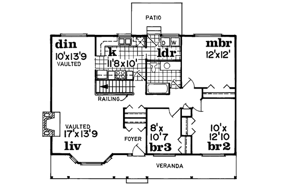 Floor Plan - Main Floor for Ranch House Plan #47-201 - 3 bed, 1 bath