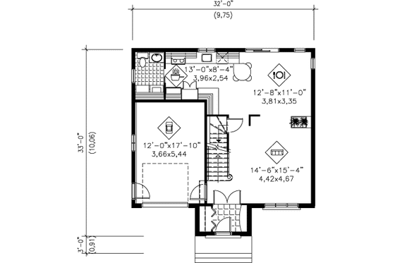 Floor Plan - Main Floor for European House Plan #25-4152 - 3 bed, 1.5 bath