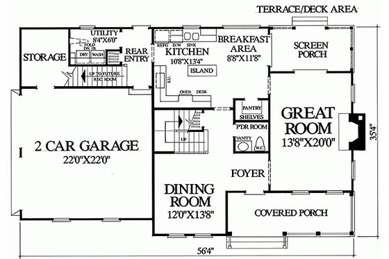 Floor Plan - Main Floor for Southern House Plan #137-165 - 3 bed, 2.5 bath