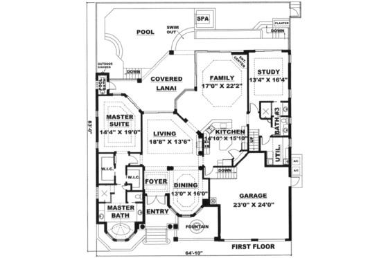 Floor Plan - Main Floor for Mediterranean House Plan #27-226 - 5 bed, 4 bath