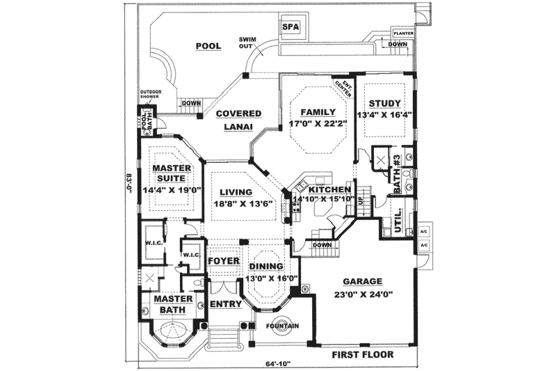House Plan Design - Floor Plan - Main Floor for Mediterranean House Plan #27-226 - 5 bed, 4 bath