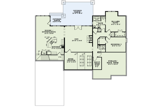 Floor Plan - Lower Floor for Craftsman House Plan #17-3316 - 6 bed, 4.5 bath