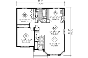 Floor Plan - Main Floor for Cottage House Plan #25-122 - 2 bed, 1 bath