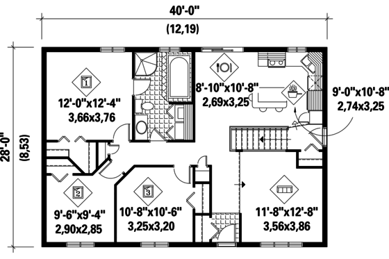 Floor Plan - Main Floor for Country House Plan #25-4810 - 3 bed, 1 bath