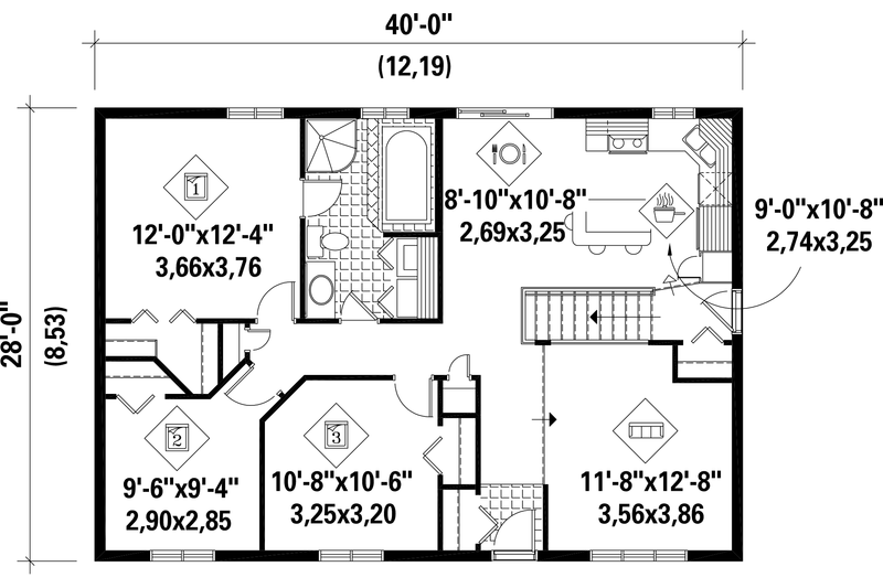 Dream House Plan - Floor Plan - Main Floor for Country House Plan #25-4810 - 3 bed, 1 bath