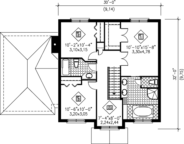 European Style House Plan - 3 Beds 2.5 Baths 1836 Sq Ft Plan #25-284 