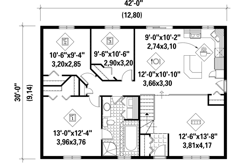 Dream House Plan - Floor Plan - Main Floor for Country House Plan #25-4817 - 3 bed, 1 bath